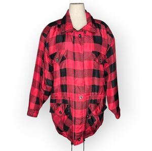 Vintage Corsini Silk Buffalo Plaid Jacket Red Black L Quilted